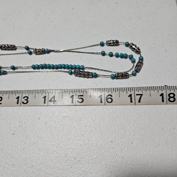 Erica Lyons Turquoise Silver Tone Beaded Multi Strand Necklace Fashion Jewelry - Picture 7 of 7